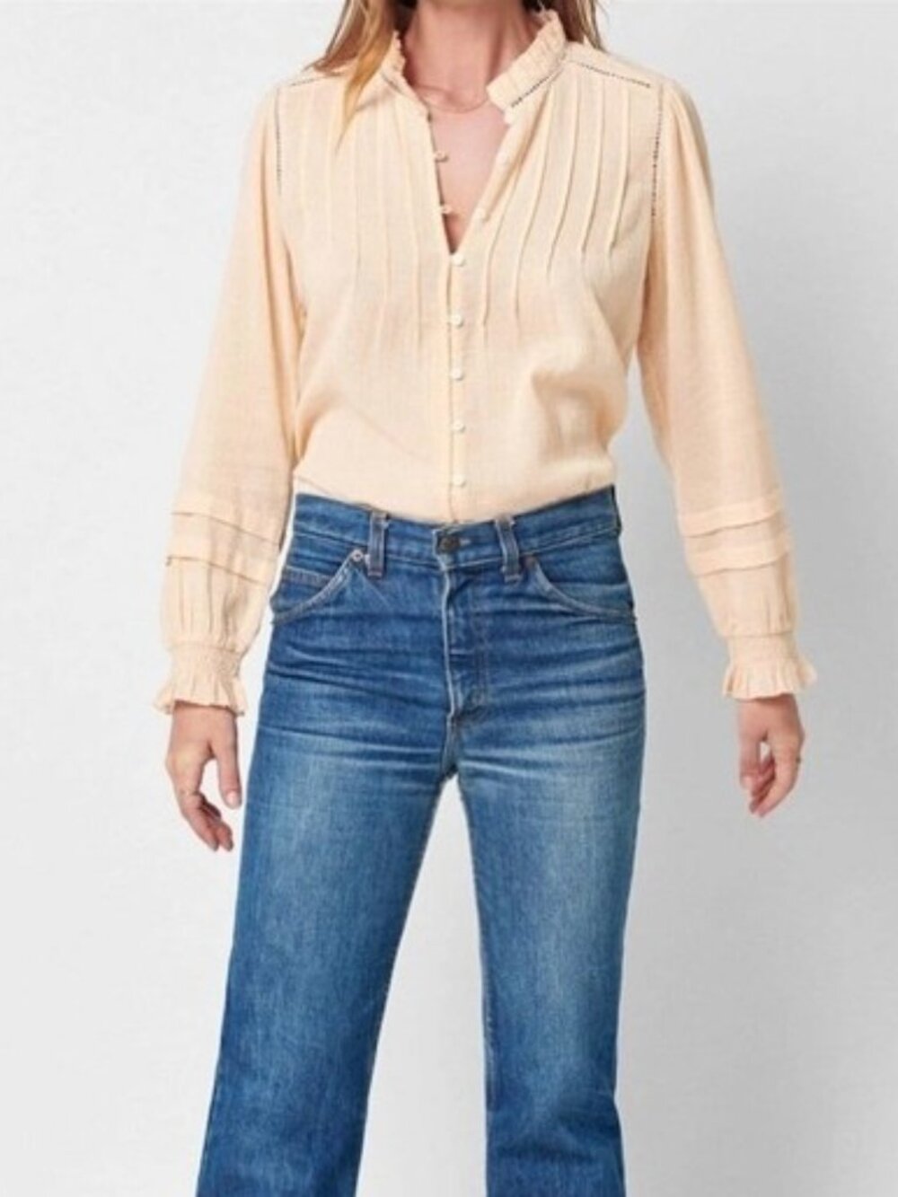 Faherty Vanilla Cream Willa Ruffle Button Front Top Large NEW NWT